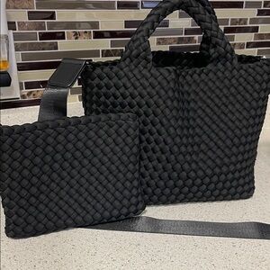 NAGHEDI  Black Woven Tote and Pouch Set